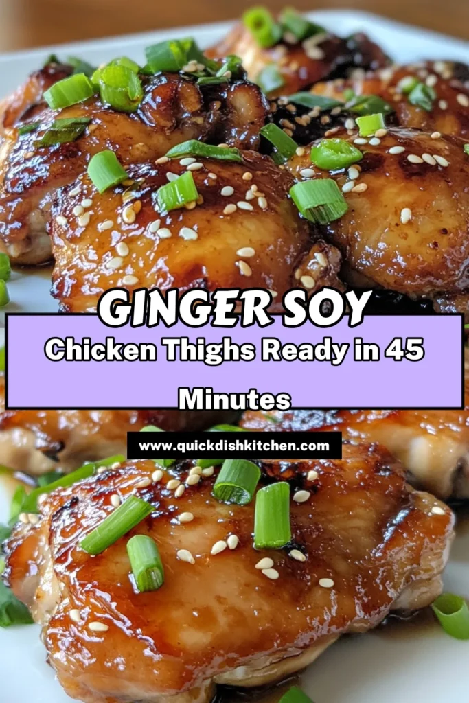 Discover the deliciousness of Ginger Soy Chicken Thighs with this easy glazed chicken recipe. Perfect for your next meal, these grilled chicken thighs are marinated in a flavorful mixture of soy sauce, fresh ginger, and honey. Enjoy a tender and juicy Asian chicken recipe that's simple to make. Save this recipe for a delightful weeknight dinner! #GingerSoyChickenThighs #GrilledChickenThighs #EasyChickenMarinade #AsianChickenRecipe