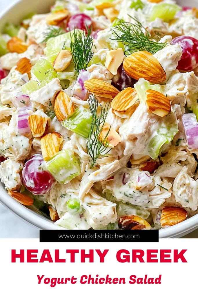 Elevate your meal prep with this delicious Greek yogurt chicken salad! Packed with flavor and made with simple ingredients, this easy chicken salad is perfect for a healthy lunch. Whether you're looking for light lunch ideas or a refreshing Mediterranean chicken salad, this recipe fits the bill. Serve it on greens or in a sandwich for a balanced meal. Ready to make this healthy chicken salad recipe? Save this to your boards now! #GreekYogurtChickenSalad #HealthyLunch #EasyChickenSalad #MediterraneanRecipes