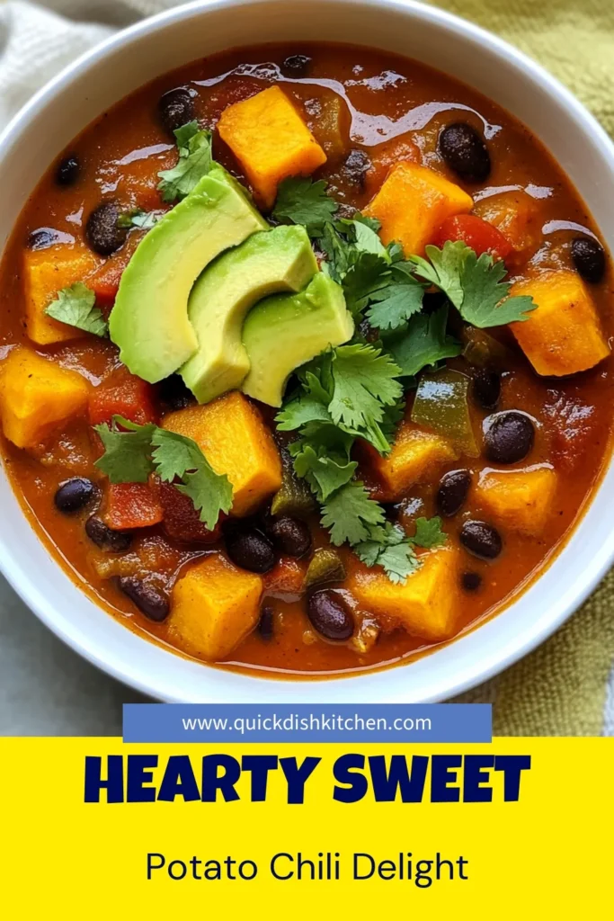 Looking for a delicious and easy chili for dinner? Try this Sweet Potato Black Bean Chili! Packed with nutrients and bursting with flavors, this vegan chili recipe is perfect for a cozy night in. Enjoy healthy chili recipes that double as vegetarian comfort food. Make it tonight and savor the warmth! Save this recipe for yummy meals ahead. #SweetPotatoBlackBeanChili #VeganChiliRecipe #HealthyChiliRecipes #VegetarianComfortFood