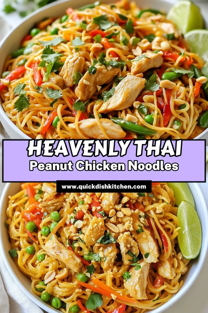 Discover this delicious Thai Peanut Chicken Noodles recipe that combines tender chicken, vibrant vegetables, and a creamy peanut butter sauce. This easy chicken noodle stir fry is perfect for quick meals and uses rice noodles for a unique twist. With a blend of flavors, it's one of our favorite quick Thai recipes. Try this dish tonight and impress your family! Save this recipe for effortless weeknight dinners! #ThaiPeanutChicken #RiceNoodlesRecipe #ChickenNoodleStirFry #PeanutButterSauceNoodles