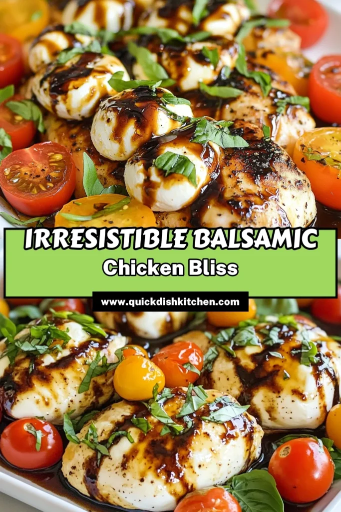 Discover the deliciousness of this Balsamic Glazed Caprese Chicken, the perfect Balsamic glazed chicken recipe for a cozy dinner! This easy chicken recipe features juicy chicken breasts topped with mozzarella, tomatoes, and fresh basil, all drizzled with a savory balsamic glaze. Ideal for a quick, impressive Caprese chicken dinner. Give it a try today and elevate your weeknight meals! Save this recipe for later! #EasyChickenRecipes #CapreseChickenDinner #BalsamicGlazedChickenRecipe #BakedChickenWithMozzarella