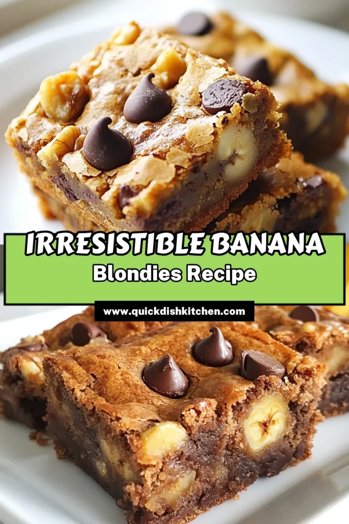 Indulge in these delicious Chocolate Chip Banana Bread Blondies that are easy to make and perfect for any occasion! This banana blondies recipe combines ripe bananas and gooey chocolate chips for an irresistible easy banana dessert. Discover how to make banana blondies that everyone will love. Perfect for sharing or keeping all to yourself! Save this recipe and enjoy baking! #ChocolateChipBananaBread #BananaBlondiesRecipe #EasyBananaDessert #ChocolateChipBlondies