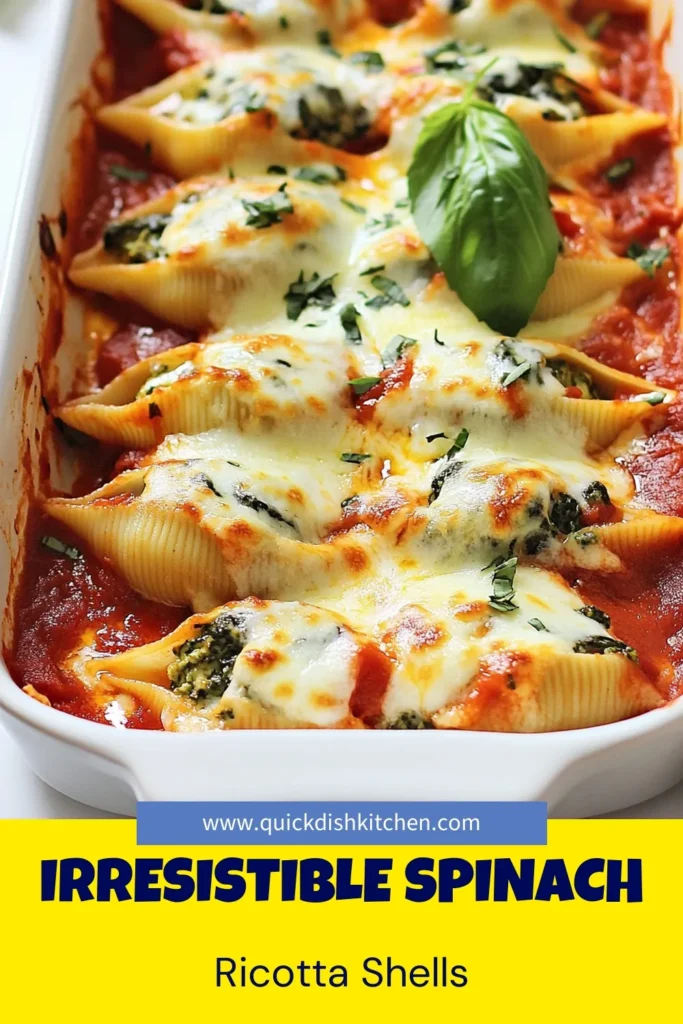 Discover the ultimate comfort food with these Spinach Ricotta Stuffed Shells! This Jumbo Pasta Shells Recipe is perfect for any occasion and makes a hearty vegetarian meal. Packed with creamy ricotta and fresh spinach, this Easy Stuffed Shells dish will satisfy your cravings while elevating your dinner table. Perfect for busy weeknights or a cozy family dinner. Save this Vegetarian Pasta Recipe and make it tonight! #SpinachRicottaStuffedShells #VegetarianRecipes #PastaLovers #EasyDinnerIdeas