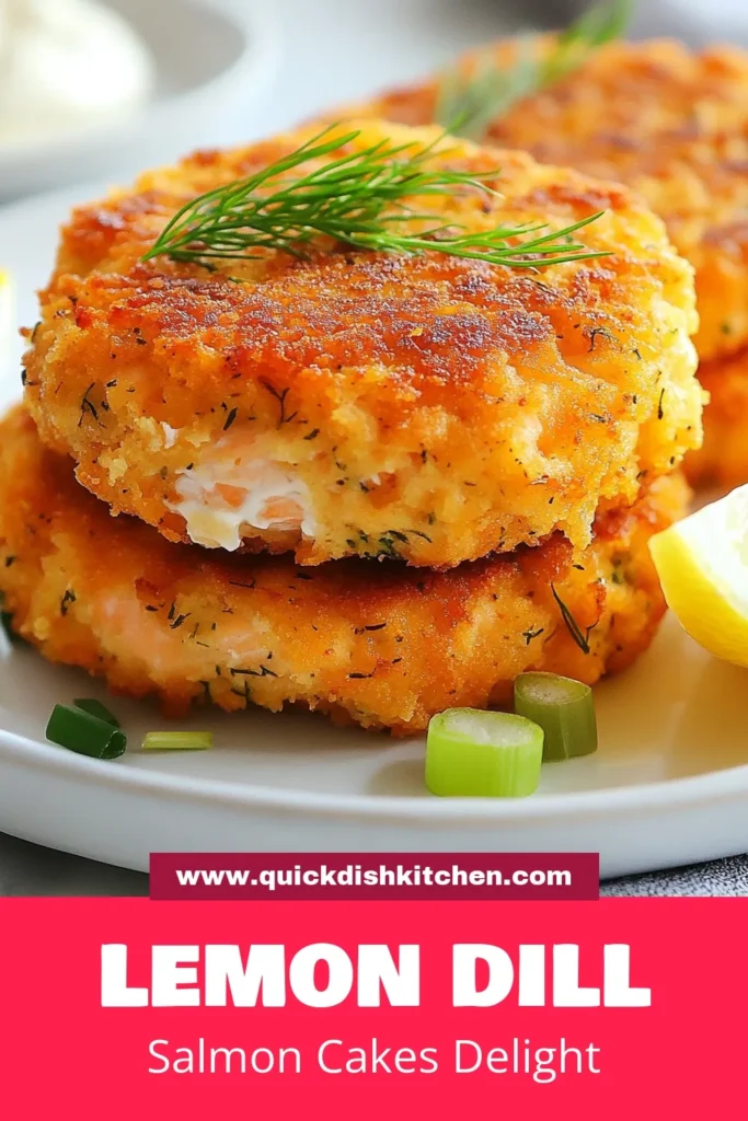 Dive into deliciousness with these Lemon Dill Salmon Cakes! This easy salmon cake recipe features panko for a crispy texture, making them the perfect healthy salmon recipe for weeknight dinners. Packed with zesty flavors and fresh ingredients, these salmon patties are a hit for the whole family. Try this tasty dish today and elevate your meal planning! Save for later and make your next dinner extraordinary! #SalmonCakeRecipe #PankoSalmonCakes #EasySalmonPatties #HealthySalmonRecipes
