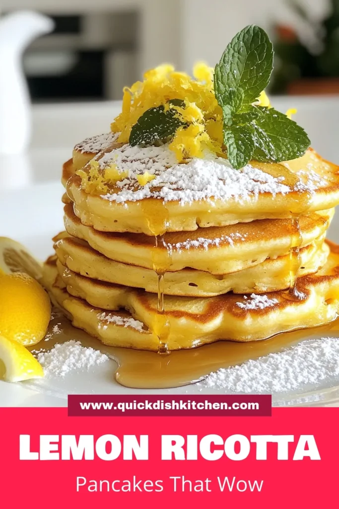 Indulge in the deliciousness of Lemon Ricotta Pancakes! This easy pancake recipe combines fluffy pancakes with lemon zest for a light and refreshing breakfast. Perfect for a weekend treat, these homemade ricotta pancakes are sure to impress. Whip up this breakfast pancake idea in just 20 minutes and enjoy a stack topped with maple syrup and fresh berries. Save this recipe for your next brunch! #LemonRicottaPancakes #EasyPancakeRecipe #FluffyPancakes #HomemadeRicottaPancakes