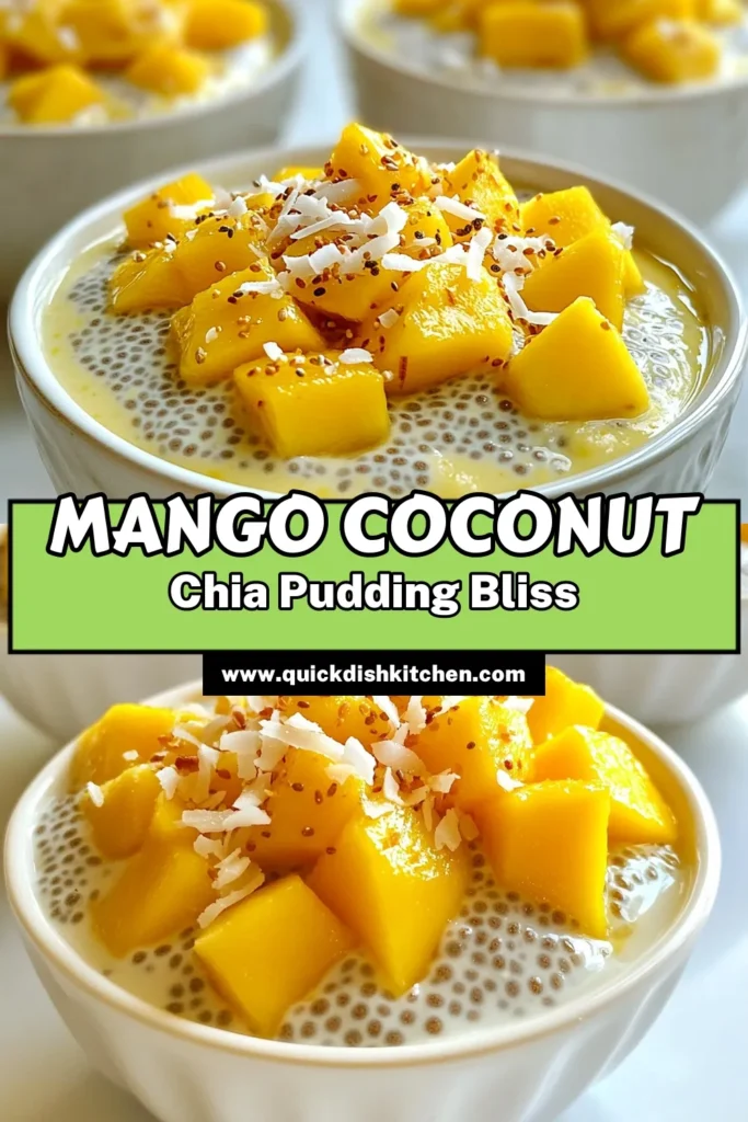 Indulge in this delicious Coconut Mango Chia Pudding, a healthy chia pudding recipe that's perfect for a tropical twist! This easy chia seed pudding combines creamy coconut milk, almond milk, and fresh mango for a refreshing vegan dessert recipe. Ready in just 10 minutes, but best chilled overnight, it's a delightful treat for breakfast or a snack. Try this tropical chia pudding today and enjoy! Save this recipe! #CoconutMangoChiaPudding #VeganDessert #ChiaPudding #TropicalTreat