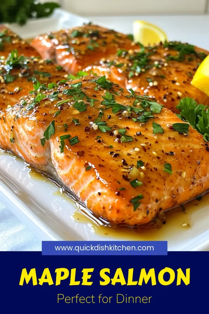 Make mealtime special with this delicious Maple Glazed Salmon recipe! Perfect for an easy salmon dinner, it features a flavorful gluten-free salmon marinade made with pure maple syrup, soy sauce, garlic, and ginger. Bake salmon with maple syrup for a delightful twist that's healthy too! Try this recipe for a satisfying dish your family will love. Save this easy dinner idea for later! #MapleGlazedSalmon #HealthyRecipes #GlutenFree #EasyDinner
