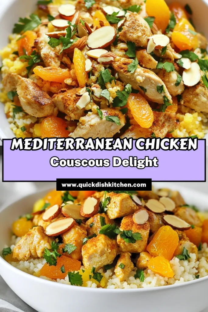 Discover a flavorful Moroccan chicken recipe that’s perfect for a quick and healthy Moroccan dinner. This chicken couscous dish combines tender chicken, fluffy couscous, and aromatic spices for a delightful meal your family will love. Ideal for weeknight dinners, this easy Moroccan dinner is packed with nutrients. Try it tonight and elevate your dinner game! Save this recipe for later! #MoroccanChicken #CouscousWithChicken #HealthyEating #EasyDinnerIdeas