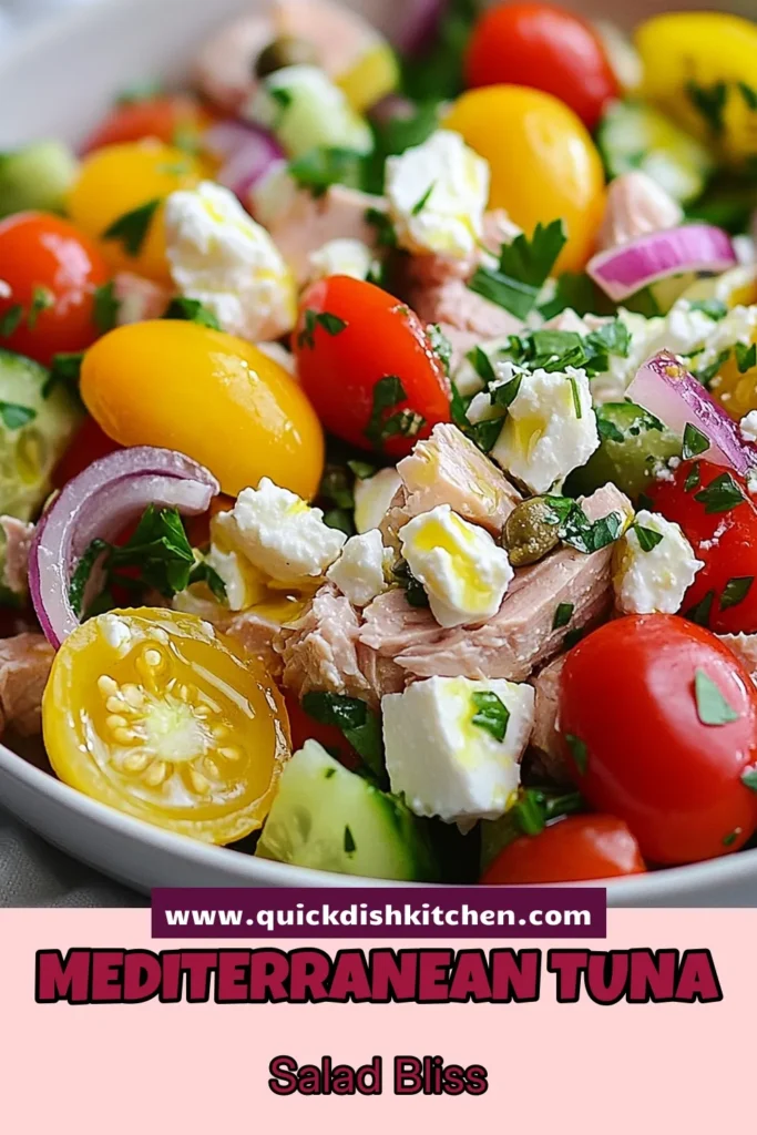 Elevate your meal prep with this delicious Mediterranean tuna salad recipe! Perfect for a quick lunch, this healthy tuna salad blends flavorful ingredients like feta, olives, and fresh veggies. Enjoy it as a refreshing Mediterranean diet salad or serve it on crusty bread. Discover the ease of making a tuna salad with feta in just 10 minutes! Save this recipe for a nutritious, tasty dish. #MediterraneanTunaSalad #HealthyTunaSalad #QuickTunaSalad #MediterraneanDietSalad