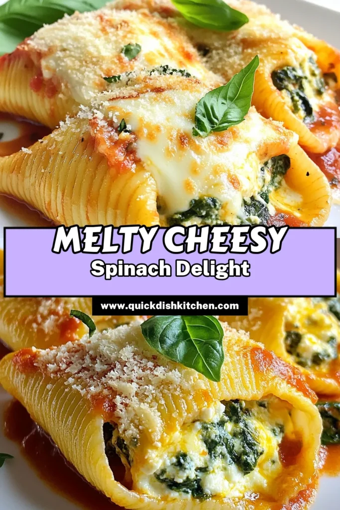 Indulge in these cheesy spinach ricotta shells, a delicious twist on a classic stuffed pasta shells recipe. This easy spinach ricotta dish is perfect for busy weeknights and is sure to please the whole family. Discover how to make baked pasta shells with cheese that will melt in your mouth. Don't miss out on this delightful vegetarian pasta recipe. Save this recipe for your next dinner! #VegetarianRecipes #PastaLovers #CheesyGoodness #DinnerIdeas