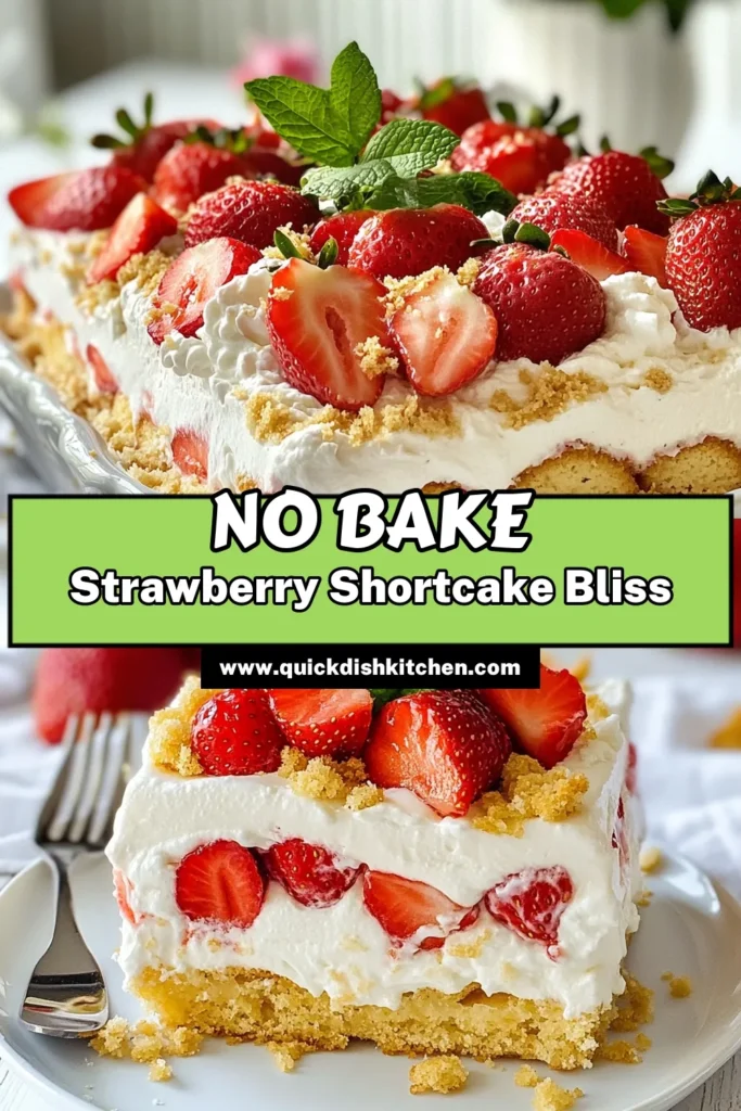 Indulge in the delightful flavors of summer with this Strawberry Shortcake Icebox Cake! This no-bake strawberry dessert is a super easy strawberry cake recipe, perfect for warm weather gatherings. Made with fresh strawberries and creamy Greek yogurt, it's a refreshing treat that everyone will love. Enjoy this Strawberry Icebox Cake with Greek yogurt layered with shortcake cookies, and make it your go-to summer dessert recipe. Save this post for a delicious, hassle-free dessert! #StrawberryShortcake #NoBakeDessert #SummerRecipes #IceboxCake