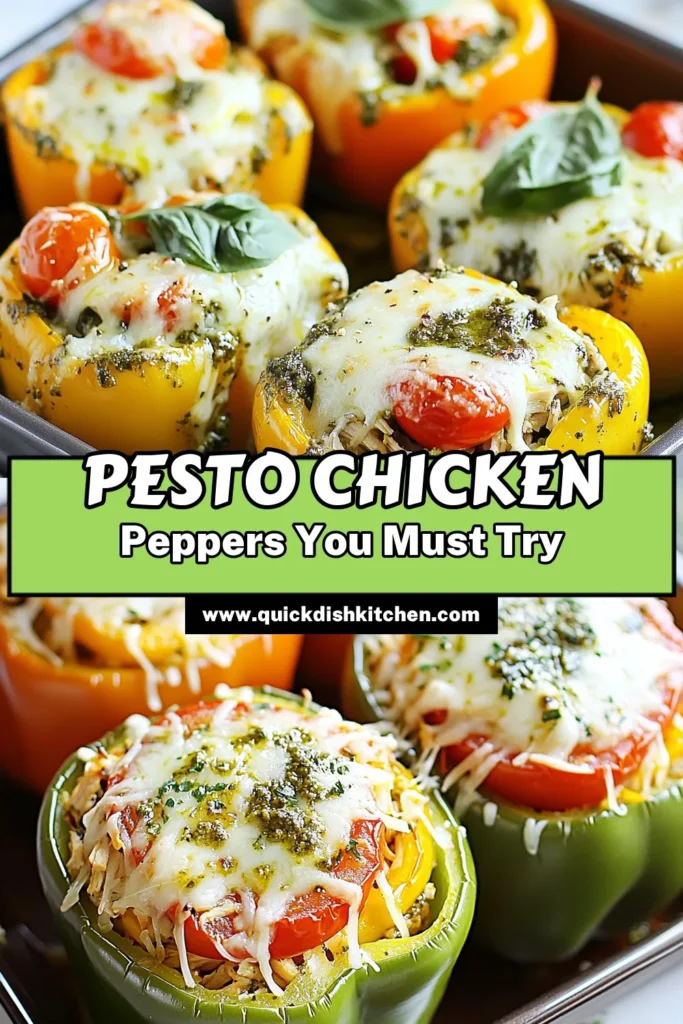 Discover the deliciousness of pesto chicken stuffed peppers with this healthy stuffed peppers recipe! Packed with tender bell peppers, shredded chicken, creamy pesto, and quinoa, this dish is perfect for a nutritious meal. Ideal for family dinners or meal prep, these chicken and pesto delights will satisfy everyone's appetite. Ready to whip up this tasty treat? Save this recipe and try it today! #HealthyRecipes #StuffedPeppers #QuinoaRecipes #ChickenDinner