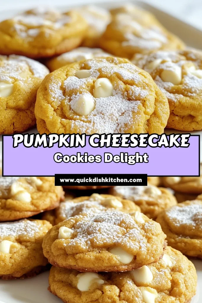 Indulge in the delightful flavors of fall with these Pumpkin Cheesecake Cookies! Featuring a perfect blend of pumpkin puree, cream cheese, and warm spices, these soft and chewy cookies are a must-bake for the season. With just 30 minutes of prep time, you can create 24 delicious treats that will impress your friends and family. Ready to elevate your baking game? Click through for the full recipe and bring some pumpkin magic to your kitchen! #PumpkinCheesecakeCookies #FallBaking #CookieRecipe #PumpkinDelight