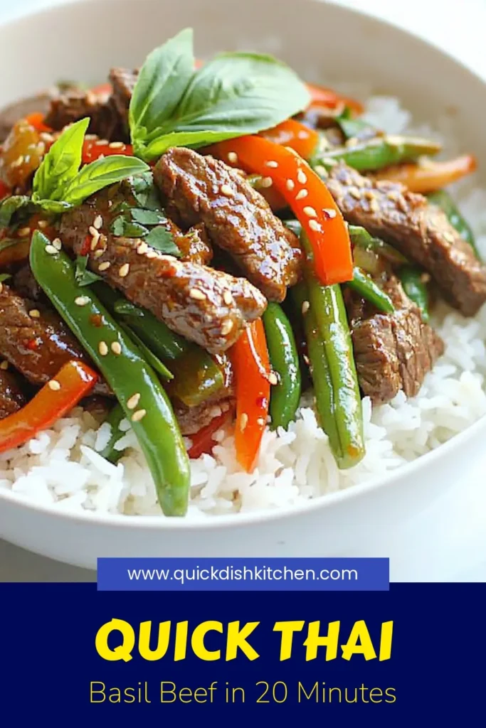 Discover the deliciousness of Thai Basil Beef with this easy beef stir fry recipe! Packed with fresh Thai basil, vibrant vegetables, and tender beef sirloin, this stir fry with Thai basil is ready in just 20 minutes. Serve it over fluffy jasmine rice for a complete meal. Perfect for busy nights, this easy Thai beef recipe will impress everyone at your table. Save this recipe now and delight your taste buds! #ThaiBasilBeef #BeefStirFryRecipe #EasyThaiRecipe #JasmineRiceStirFry