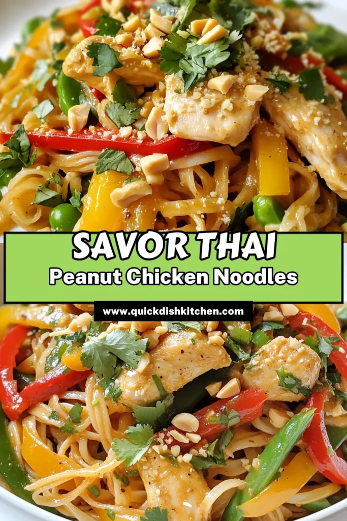 Discover the savory delight of Thai peanut chicken noodles in this easy Thai noodle recipe! Perfect for a quick dinner, this dish combines tender chicken, vibrant veggies, and a creamy peanut butter sauce that’s irresistible. Enjoy a deliciously easy stir-fried noodle recipe that your family will love. Try this creamy peanut butter chicken tonight and savor every bite! Save for later! #ThaiPeanutChickenNoodles #QuickDinnerRecipes #StirFriedNoodleRecipes #EasyThaiNoodleRecipe