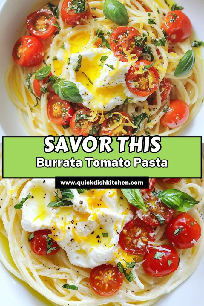 Discover the delightful flavors of Cherry Tomato Burrata Pasta, a quick and easy pasta with burrata that everyone will love. This Burrata Pasta Recipe combines fresh cherry tomatoes and creamy burrata for a perfect summer dish. With just 20 minutes of prep time, it's an ideal choice for weeknight dinners. Try this fresh pasta dish tonight! Don’t forget to save this Cherry Tomato recipe! #PastaRecipe #Burrata #CherryTomato #EasyDinner