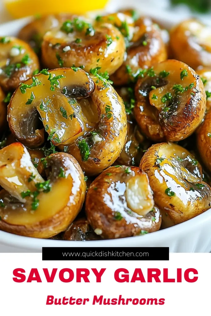 Discover the irresistible flavors of garlic butter mushrooms with this easy mushroom recipe that will elevate any meal. These sautéed mushrooms with garlic make a perfect garlic mushroom side dish or a quick mushroom appetizer for your next gathering. Ready in just 20 minutes, this simple recipe combines fresh ingredients for a delightful experience. Try it today and enjoy! #GarlicButterMushrooms #EasyMushroomRecipe #QuickMushroomAppetizer #SautéedMushroomsWithGarlic