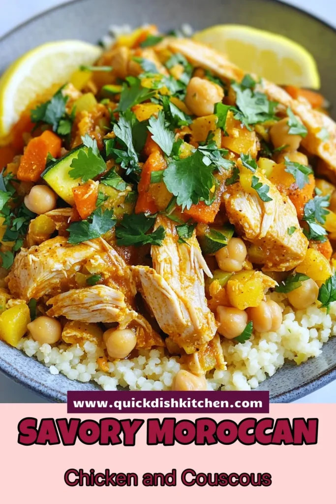 Discover a delicious Moroccan chicken recipe with this Chicken Couscous that is perfect for a healthy Moroccan dinner. This easy Moroccan cuisine features savory chicken thighs, vibrant veggies, and fluffy couscous, all simmered to perfection. It's a wonderful fusion of flavors that'll impress your family! Try this flavorful couscous with chicken thighs tonight. Save this recipe for your next meal! #MoroccanChicken #CouscousWithChicken #HealthyRecipes #EasyDinnerIdeas