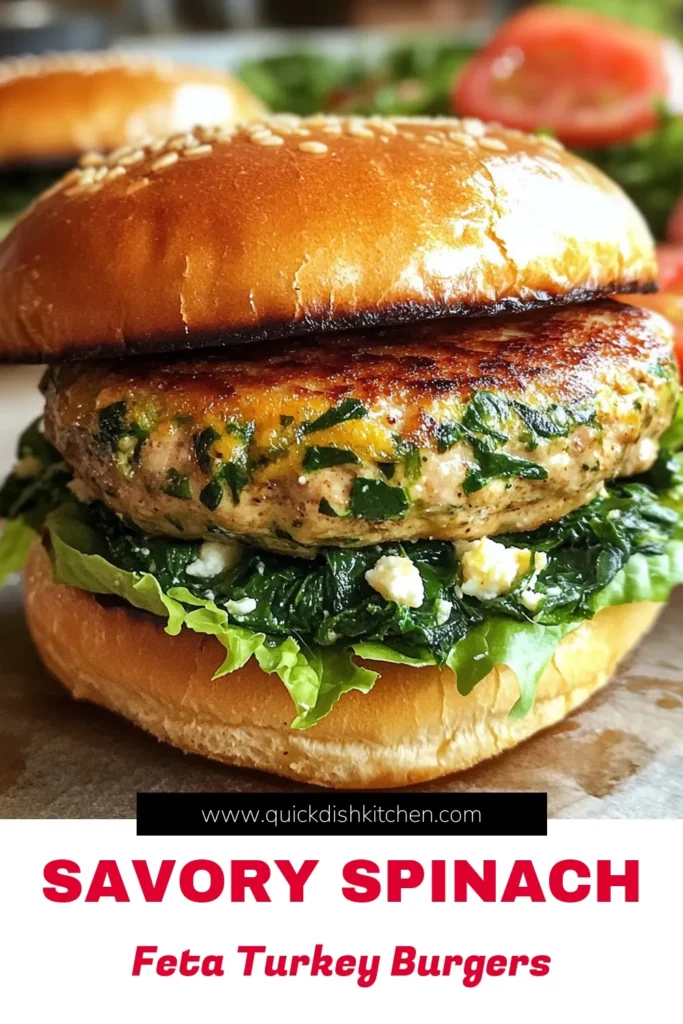 Discover the ultimate healthy turkey burger recipe with these delicious spinach feta turkey burgers! Packed with fresh spinach and crumbled feta, this easy turkey burger idea is perfect for a nutritious weeknight dinner. Ready in just 30 minutes, it’s a fantastic option for anyone looking to enjoy ground turkey recipes that are both flavorful and healthy. Don’t miss out—try this spinach recipe healthy today! #HealthyEating #TurkeyBurgerRecipe #HealthyRecipes #MealPrepIdeas