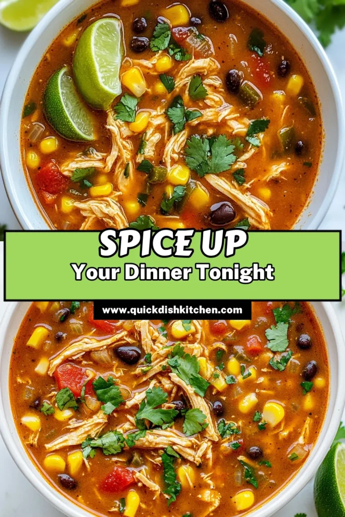 Warm up with this delicious spicy southwest chicken soup that packs a flavorful punch! This easy chicken soup recipe is not just quick to make, but also healthy and loaded with southwest flavors. Perfect for those chilly nights, this spicy soup recipe combines tender chicken, black beans, corn, and zesty spices for a comforting meal. Save this recipe now and enjoy a bowl of goodness! #SpicySoupRecipes #HealthyChickenSoup #SouthwestFlavors #EasyChickenSoupRecipe