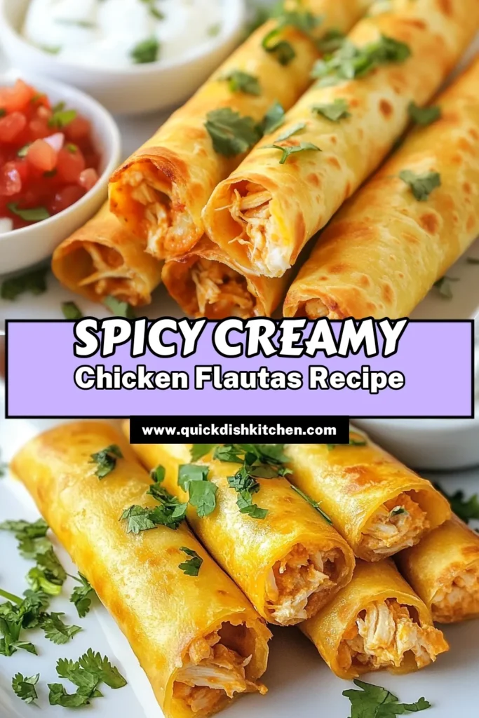 Discover the perfect appetizer with these creamy jalapeño chicken flautas! This easy chicken flautas recipe is a crowd-pleaser, featuring fried chicken flautas bursting with flavor. Made with shredded chicken, cream cheese, and spicy jalapeños, these homemade flautas with cream cheese are simple to make and incredibly delicious. Serve them with sour cream and salsa for a tasty treat. Save this recipe now! #ChickenFlautas #AppetizerRecipes #EasyDinner #SpicyFood