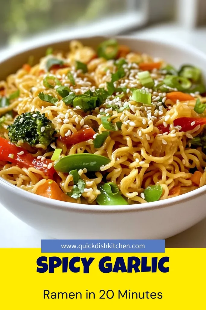 Discover the ultimate spicy garlic ramen stir fry that’s perfect for a quick dinner! This ramen stir fry recipe features vibrant vegetables and comes together in just 20 minutes. Whip up a delicious sriracha ramen bowl loaded with flavor and nutrition. It’s an easy vegetable stir fry noodles dish that you’ll want to make again and again. Save this quick ramen recipe and elevate your weeknight meals! #SpicyGarlicRamen #RamenStirFry #QuickRamenRecipe #SrirachaRamenBowl