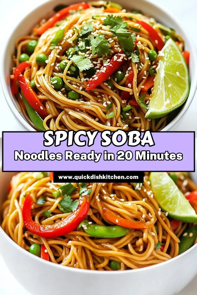 Looking for a delicious and easy meal? Try this Spicy Soba Noodles recipe! Bursting with flavor, this gluten-free soba noodles dish is perfect for a quick vegan dinner or a refreshing Asian noodle salad. Made with fresh vegetables and a zesty sesame sauce, it's sure to impress. Elevate your weeknight dinner with these Spicy Sesame Soba Noodles. Save this recipe for your next mealtime inspiration! #SpicySobaNoodles #VeganDinner #GlutenFree #NoodleSalad