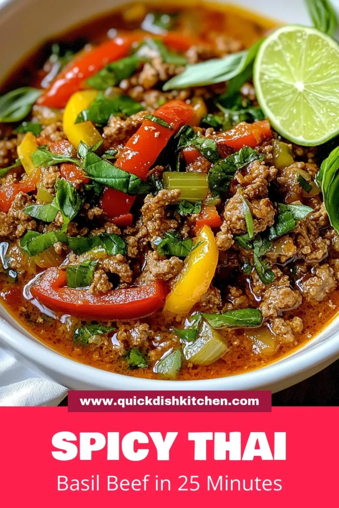 Dive into the flavor-packed world of our Spicy Thai Basil Beef recipe! This easy Thai beef recipe features a delicious Thai basil beef stir-fry that you can whip up in just 25 minutes. With ground beef and vibrant Thai red chilies, it’s the perfect dish for any weeknight dinner. This authentic Thai basil beef will surely impress friends and family. Give it a try and savor the taste! Save this recipe for your next meal! #SpicyThaiBasilBeef #ThaiBasilBeefStirFry #EasyThaiBeefRecipes #GroundBeefThaiRecipes