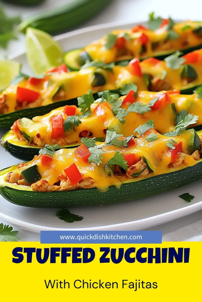 Enjoy a delicious and healthy meal with these chicken fajita stuffed zucchini! These low carb chicken fajitas are a great choice for anyone seeking easy zucchini recipes with chicken. Filled with seasoned chicken and vibrant veggies, zucchini boats with chicken are perfect for a nutritious dinner. Try this quick recipe today and inspire your loved ones with healthy stuffed zucchini recipes. Save this pin for later! #HealthyEating #ZucchiniRecipes #LowCarb #DinnerIdeas