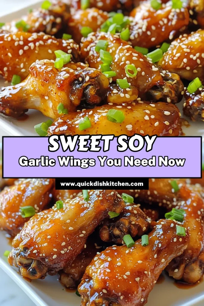 Discover the ultimate chicken wings recipe with these Sweet Soy Garlic Wings! Perfectly marinated in a blend of soy sauce, honey, and garlic, these easy baked chicken wings are a must-try for any meal. Enjoy the delightful flavors of Asian style wings and impress your guests. Find out how to create these tasty honey garlic wings that are sure to be a crowd-pleaser. Save this recipe for your next gathering! #SweetSoyGarlicWings #ChickenWingsRecipe #AsianStyleWings #EasyBakedChickenWings