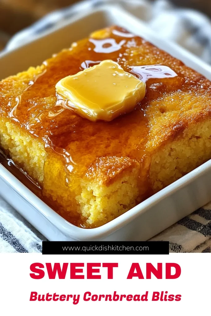 Indulge in this delicious honey butter cornbread that combines sweetness with warmth in every bite. This easy cornbread recipe is perfect for every gathering, showcasing homemade cornbread with honey that pairs beautifully with honey butter. Elevate your meals with this sweet cornbread recipe and enjoy warm, fluffy slices that are sure to impress. Save this recipe now for a delightful treat! #HoneyButterCornbread #EasyCornbreadRecipe #SweetCornbreadRecipe #HomemadeCornbreadWithHoney