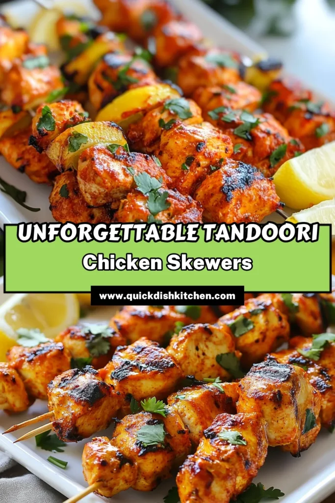 Savor the flavors of India with this delicious Tandoori Chicken Skewers recipe! Perfect for grilling enthusiasts, these marinated chicken skewers are packed with spices and zest. This easy tandoori chicken dish is perfect for barbecues or weeknight dinners. Enjoy grilled tandoori chicken that's tender and bursting with flavor. Get the full recipe today and impress your family and friends! #TandooriChicken #GrilledChicken #IndianCuisine #EasyRecipes