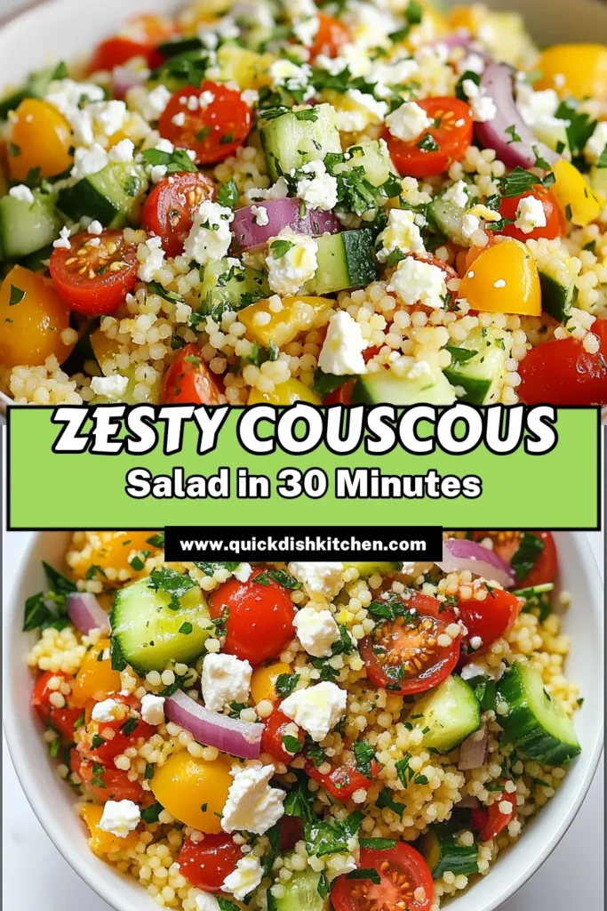 Discover the refreshing taste of our Lemon Herb Couscous Salad, a perfect addition to your healthy couscous recipes. This Mediterranean couscous salad features fresh vegetables like cherry tomatoes, cucumber, and bell pepper, making it an easy couscous salad recipe anyone can master. Enjoy this vibrant, nutritious dish that's great for meal prep or as a light lunch. Try it today and elevate your salads! #CouscousSalad #HealthyRecipes #MediterraneanDiet #FreshSalads