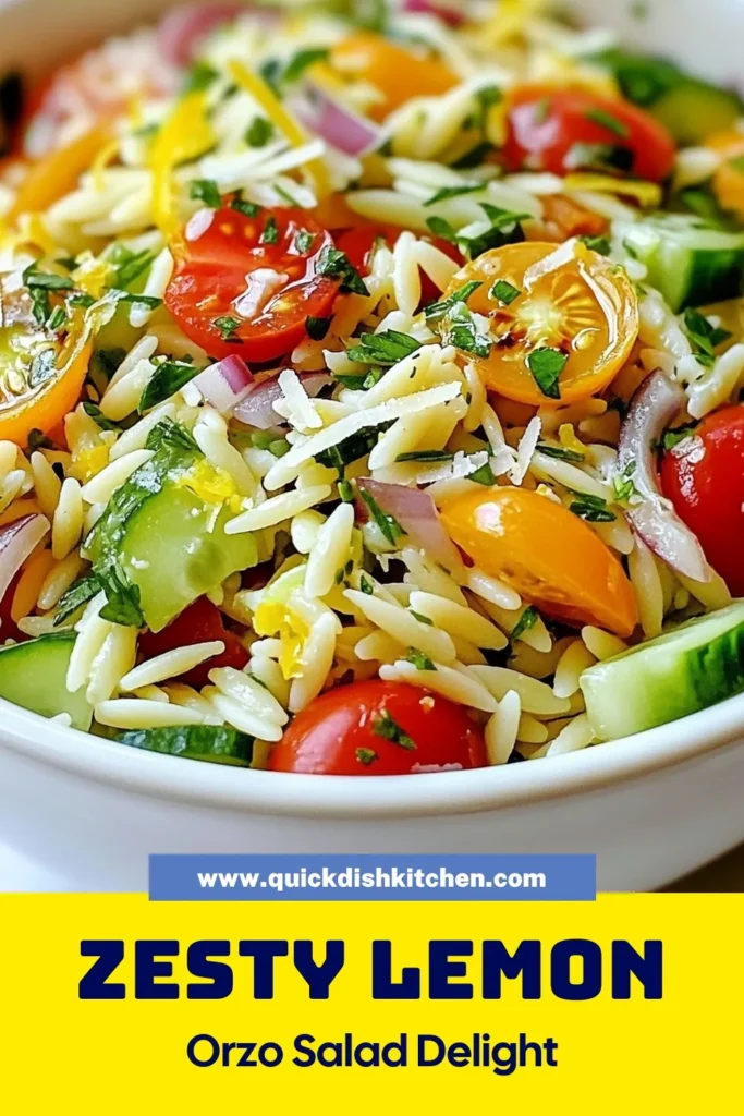 Discover the flavors of our Lemon Parmesan Orzo Salad, a zesty orzo salad recipe perfect for any occasion! This easy orzo salad with vegetables combines fresh ingredients like cherry tomatoes, cucumber, and red onion, all tossed in a delicious lemon and Parmesan dressing. Elevate your meal with this healthy pasta salad recipe that's bursting with taste! Try it today and impress your guests! #OrzoSalad #HealthyRecipes #PastaSalad #LemonParmesan