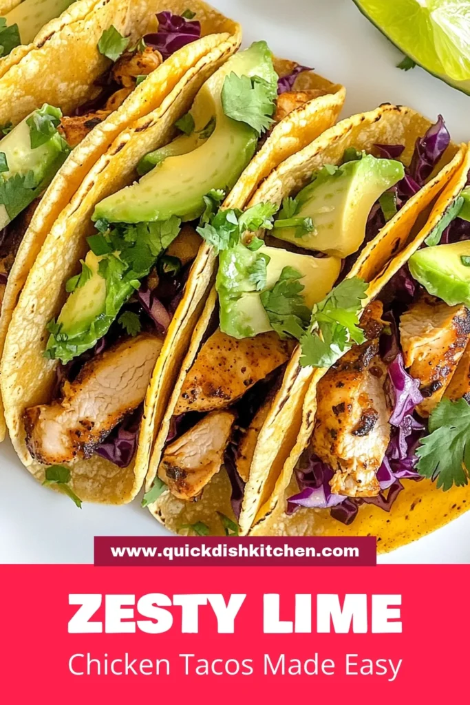 Discover the perfect chicken taco recipe with these Zesty Lime Chicken Tacos! Made with marinated grilled chicken and served in delicious corn tortilla tacos, these easy chicken tacos are sure to impress. Ideal for weeknight dinners or casual gatherings, this flavorful dish brings a burst of citrusy goodness to your table. Give it a try and enjoy the fresh taste today! Save this recipe for your next taco night! #ZestyLimeChickenTacos #ChickenTacoRecipe #EasyChickenTacos #GrilledChickenTacos