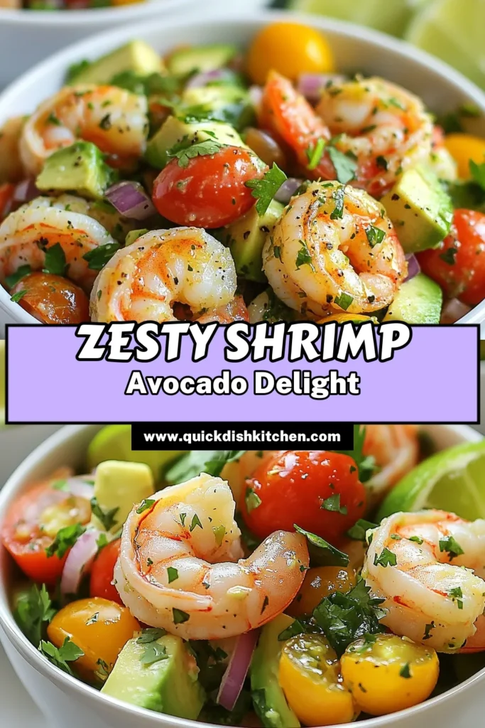 Looking for a refreshing dish? Try this Zesty Lime Shrimp Avocado Salad, a perfect blend of flavors! This Lime Shrimp Salad features juicy shrimp, creamy avocado, and vibrant veggies, making it a go-to Avocado Salad Recipe for a healthy meal. With its zesty dressing and nutritious ingredients, it’s one of the best Healthy Shrimp Recipes out there! Save this Fresh Salad with Shrimp for your next meal! #HealthyRecipes #ShrimpSalad #AvocadoRecipes #ZestyDishes