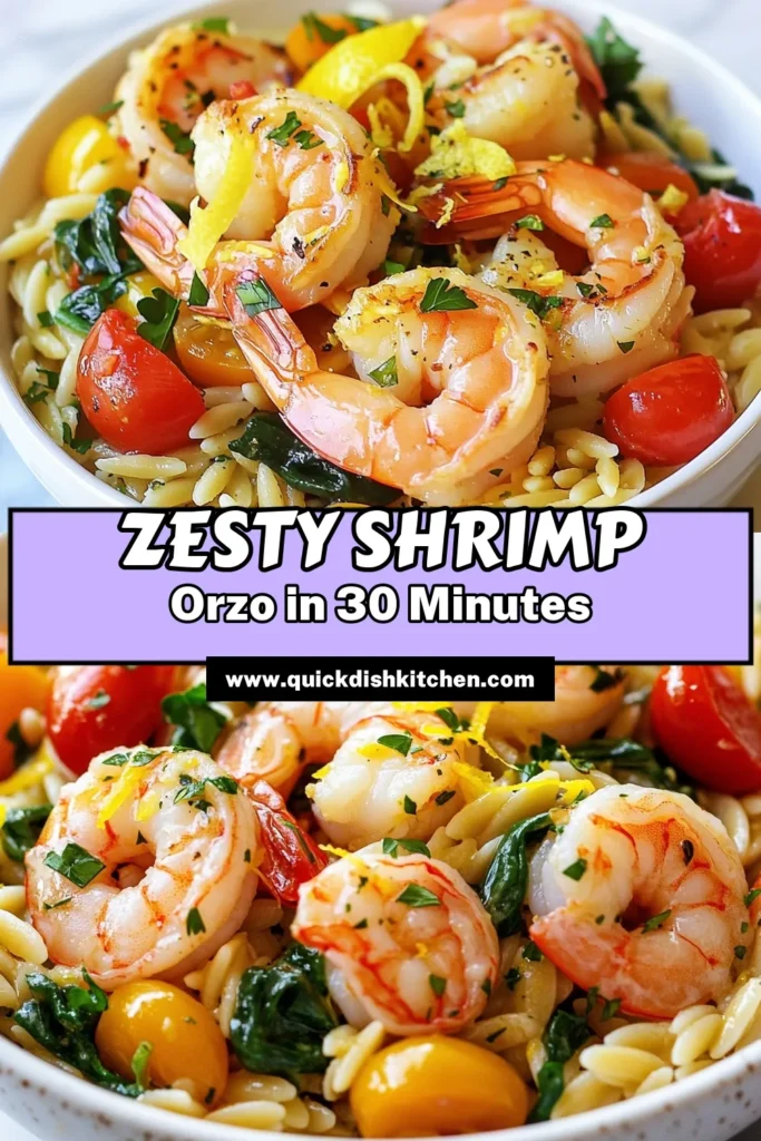 Savor the flavors of this delicious Lemon Garlic Shrimp Orzo, a quick and healthy dish perfect for any night of the week. With just 30 minutes to prepare, this recipe features succulent shrimp, zesty lemon, and orzo pasta for a delightful meal. Discover why lemon garlic shrimp orzo is one of the best easy shrimp recipes! Try it tonight and enjoy a satisfying dinner. Save this quick lemon recipe for later! #EasyShrimpRecipes #OrzoPastaDishes #HealthyShrimpMeals #QuickLemonRecipes