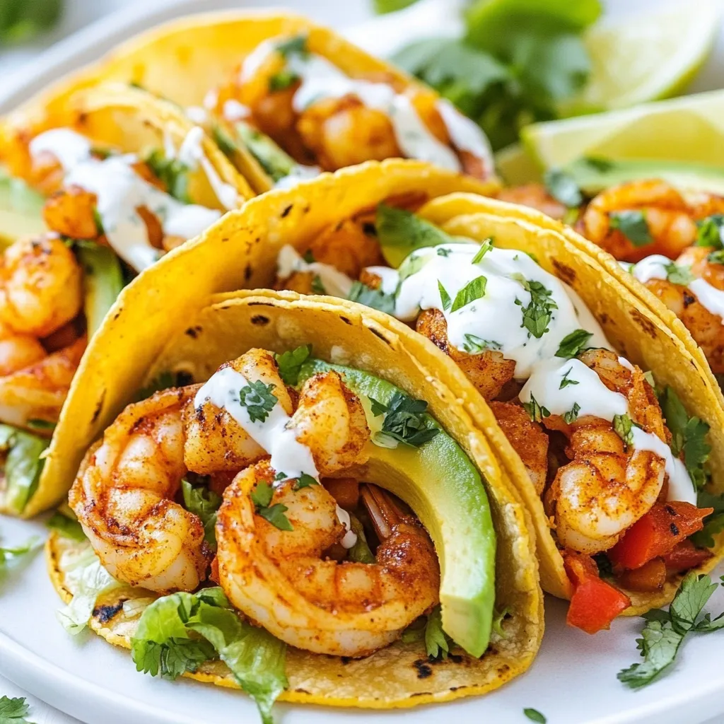 - 1 pound large shrimp, peeled and deveined - 2 tablespoons Cajun spice mix - 1 tablespoon olive oil To make these tacos, you need fresh shrimp. The Cajun spice mix gives them a strong flavor. Olive oil helps cook the shrimp evenly and adds some richness. - 1 red bell pepper, sliced - 1 avocado, sliced - 1 cup shredded lettuce Fresh veggies make these tacos pop. The red bell pepper adds crunch and sweetness. Sliced avocado gives a creamy texture. Shredded lettuce adds a nice crispness. - 8 small corn tortillas - 1/2 cup sour cream - 1 tablespoon lime juice - Fresh cilantro for garnish - Salt and pepper Corn tortillas hold all the goodness together. Sour cream mixed with lime juice makes a tangy sauce. Fresh cilantro adds color and freshness. Don't forget to season with salt and pepper to taste. These ingredients come together for a tasty meal that's quick to prepare. Each bite bursts with flavor and freshness, making it a perfect choice for any day. {{ingredient_image_1}} - Start by tossing 1 pound of shrimp in 2 tablespoons of Cajun spice mix. Make sure each shrimp gets a good coat. This step builds flavor. - Next, heat 1 tablespoon of olive oil in a large skillet over medium-high heat. Add the shrimp to the hot skillet. Cook them for about 2-3 minutes on each side. They should turn pink and opaque. When done, remove them from the heat. - In the same skillet, add 1 sliced red bell pepper. Cook it for 2-3 minutes. You want it to soften just a bit. - Once the pepper is cooked, mix it with the shrimp. This adds a nice crunch and sweetness to the tacos. - In a small bowl, combine 1/2 cup of sour cream with 1 tablespoon of lime juice. Stir it well to make a creamy sauce. This sauce adds tang and creaminess to the tacos. - To warm the tortillas, place them in a dry skillet over medium heat. Heat them for about 30 seconds on each side. This makes them soft and ready to hold the fillings. - Now it’s time to build your tacos. Take a warm tortilla and add a generous portion of the shrimp and bell pepper mix. - Top it with 1 cup of shredded lettuce and slices of 1 avocado. Drizzle the sour cream sauce over the top. - For a colorful finish, garnish each taco with fresh cilantro. Serve these tacos on a vibrant platter. Add lime wedges on the side for extra flavor. A sprinkle of Cajun seasoning on top adds visual appeal too. To cook shrimp just right, start with fresh or thawed shrimp. Toss them in Cajun spice mix. This ensures an even coating. Heat olive oil in your skillet over medium-high heat. When hot, add the shrimp. Cook for about 2-3 minutes on each side. They should turn pink and opaque. Overcooking makes them tough, so keep an eye on them! Want to elevate your shrimp tacos? Try adding extra spices. A pinch of smoked paprika adds depth. You can also toss in a little garlic powder for a kick. For toppings, consider diced tomatoes or pickled onions. These add color and zing to your dish. A squeeze of fresh lime juice brightens everything up. Make your tacos stand out! Use a bright platter for serving. Lay out the tacos neatly and add lime wedges on the side. This adds a pop of color. Sprinkle a little extra Cajun seasoning over the top for flair. Fresh cilantro not only tastes great but also looks lovely. These small touches make your meal visually appealing. Pro Tips Fresh Shrimp is Key: Always use fresh or properly thawed shrimp for the best texture and flavor. Customize Your Spice Level: Adjust the amount of Cajun spice to suit your heat preference; add more for extra kick! Perfectly Warm Tortillas: Make sure to warm the tortillas just enough to be pliable, which helps prevent tearing when assembling your tacos. Garnish for Extra Flavor: Don't skip the cilantro; it adds a fresh, herbal note that complements the spicy shrimp beautifully. {{image_2}} You can change the protein in these tacos. Try chicken, fish, or even tofu. Each swap gives a new taste. For veggies, add corn, zucchini, or mushrooms. Just slice them up and cook them with your shrimp. You can keep it fresh by mixing and matching. To make these tacos gluten-free, choose corn tortillas. They work great and add flavor. If you want them dairy-free, swap sour cream for avocado or a dairy-free yogurt. Each option keeps the dish tasty and satisfying. Want to change the heat? Use less Cajun spice for a milder taco. You can add more if you love spice. For a fun twist, mix in some diced jalapeños or hot sauce. This way, you can enjoy your tacos just how you like them. To keep your Spicy Cajun Shrimp Tacos fresh, store each component separately. Place leftover shrimp and bell peppers in an airtight container. Cool them to room temperature before sealing. For tortillas, wrap them in foil or plastic wrap. Store them in the fridge for up to three days. If you have extra sour cream sauce, keep it in a small container with a tight lid. This helps maintain flavors and texture. When you reheat shrimp, do it gently. Heat a skillet over low heat. Add a splash of olive oil and warm the shrimp for about two minutes. This helps them stay moist. For tortillas, warm them in a dry skillet for 30 seconds on each side. This method keeps them soft and pliable. Avoid using the microwave, as it can make them tough. You can prepare several taco components in advance. Season the shrimp and store them in the fridge for up to 24 hours. Slice the bell pepper and keep it in a sealed bag. You can also make the sour cream sauce ahead of time. Just mix it and store it in the fridge. This way, you can assemble the tacos quickly for a fast meal. To make the shrimp less spicy, reduce the Cajun spice mix. Use half the amount. You can also add more sour cream to balance the heat. Serve with extra toppings like avocado to cool it down. Yes, you can use frozen shrimp. Just thaw them first. Place them in a bowl of cold water for about 15 minutes. Drain well before cooking. This helps keep them fresh and tasty. Great sides include rice, beans, or a fresh salad. Chips and salsa add a nice crunch. Corn on the cob is also a sweet option that goes well with the tacos. You can add sliced jalapeños for heat or diced tomatoes for freshness. Chopped green onions or radishes add a nice crunch. Feel free to experiment with your favorite toppings to make it your own. Leftovers can be stored in the fridge for up to two days. Keep the shrimp and toppings separate if possible. This helps keep everything fresh and tasty when you reheat. In this blog post, we explored how to make Spicy Cajun Shrimp Tacos. We discussed the key ingredients, from shrimp and vegetables to tortillas and tasty sauces. I provided a step-by-step guide to prepare each part. Remember, you can customize your tacos with different proteins or spice levels. Fresh toppings enhance both flavor and look. Keep your leftovers fresh and enjoy your meal prep. Taste and fun are what make cooking exciting. Dive in and make your own tacos today!
