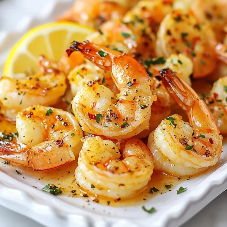 - 1 lb large shrimp, peeled and deveined - 4 cloves garlic, minced - 3 tablespoons olive oil - Zest of 1 lemon - Juice of 1 lemon - 1 teaspoon smoked paprika - ½ teaspoon red pepper flakes (adjust to taste) - Salt and black pepper to taste - 2 tablespoons fresh parsley, chopped (for garnish) You can swap large shrimp for medium shrimp if that’s what you have. Just remember to adjust the cooking time. If you don’t have smoked paprika, regular paprika works too. For a spicy kick, try adding more red pepper flakes. If you want a lighter version, use less olive oil. Fresh ingredients make a big difference in flavor. Fresh shrimp tastes sweet and tender. Fresh garlic adds a nice kick. Using a fresh lemon gives a bright zest and juice that makes the dish pop. Whenever possible, choose fresh over frozen. This choice elevates your meal and keeps it vibrant. {{ingredient_image_1}} To make Lemon Garlic Roasted Shrimp, start by gathering your ingredients. You will need large shrimp, garlic, olive oil, lemon, smoked paprika, red pepper flakes, salt, black pepper, and fresh parsley. This dish is quick, so have everything ready. Preheat your oven to 400°F (200°C). Lining your baking sheet with parchment paper makes cleanup easy. 1. In a large bowl, mix the olive oil, minced garlic, lemon zest, and lemon juice. 2. Add smoked paprika, red pepper flakes, salt, and black pepper. Stir until combined. 3. Toss the shrimp in the bowl until they are fully coated in the marinade. Let them sit for 15 minutes. This step helps the shrimp soak in the flavors. 4. Spread the shrimp in a single layer on the prepared baking sheet. This ensures even cooking. 5. Roast the shrimp in the oven for 8-10 minutes. They should turn pink and opaque. Watch them closely, as overcooking can make them tough. 6. Once done, remove the shrimp from the oven. Sprinkle with fresh parsley to add color and freshness. - Use fresh shrimp for the best taste. - Adjust the red pepper flakes to control spiciness. - Do not overcrowd the baking sheet. This helps the shrimp roast evenly. - If you want more flavor, let the shrimp marinate longer than 15 minutes. - Make sure to check the shrimp at the 8-minute mark to avoid overcooking. These steps will lead you to a delicious Lemon Garlic Roasted Shrimp dish. Enjoy the burst of flavors! When making Lemon Garlic Roasted Shrimp, avoid overcooking. Shrimp cooks fast. If you cook them too long, they will turn tough. Keep an eye on the clock. Another mistake is skipping the marinating step. Letting the shrimp soak in the garlic and lemon mix is key. This step adds flavor. A quick 15 minutes makes a big difference. To boost the taste, use fresh garlic. Fresh garlic gives a stronger flavor than jarred. You can also add more herbs. Try thyme or basil for a twist. If you like heat, increase the red pepper flakes. Adjust it to your taste. A squeeze of lemon before serving can brighten the dish more. Serve your shrimp over rice or pasta. They pair well with a fresh salad too. A simple green salad with a lemon vinaigrette works great. For a more filling meal, add some crusty bread. It’s perfect for soaking up the tasty juices. Enjoy this dish with a glass of white wine for a nice touch. Pro Tips Fresh Shrimp Matters: Always opt for the freshest shrimp you can find. Fresh shrimp will have a better flavor and texture compared to frozen varieties. Marinate for Flavor: Letting the shrimp marinate for at least 15 minutes allows the flavors to penetrate the shrimp, enhancing the overall taste of the dish. Watch the Cooking Time: Keep a close eye on the shrimp while roasting. They cook quickly and should be removed from the oven as soon as they turn pink and opaque to avoid toughness. Customize the Heat: Adjust the amount of red pepper flakes to suit your spice preference. You can also add a pinch of cayenne for extra heat if desired. {{image_2}} Want some heat? Add more red pepper flakes! I love the kick from spicy lemon garlic shrimp. You can mix in a teaspoon of cayenne for extra spice. This dish pairs well with rice or quinoa. The spice makes it fun and exciting! Lemon garlic shrimp pasta is a great twist. Cook your favorite pasta while the shrimp roast. I suggest linguine or spaghetti. Toss the shrimp with the pasta and add a splash of pasta water. This helps bind the sauce. Top with fresh parsley and lemon zest for a bright finish. Grilling adds a smoky flavor. Marinate the shrimp just like the roasted version. Then, thread them onto skewers. Grill for about 2-3 minutes on each side. Make sure they turn pink and opaque. Serve with grilled veggies for a fun summer meal. To keep your Lemon Garlic Roasted Shrimp fresh, let it cool first. Place the shrimp in an airtight container. Store it in the fridge if you plan to eat it within two days. If you want to save it for longer, consider freezing it. When you want to enjoy your shrimp again, the oven is your best friend. Preheat your oven to 350°F (175°C). Place the shrimp on a baking sheet. Heat for about 5-7 minutes until warm. This keeps them juicy and tasty. You can also reheat them in a pan over medium heat for a few minutes. If you freeze your shrimp, do it within two hours of cooking. Place the shrimp in a freezer-safe bag. Remove as much air as possible before sealing. Label the bag with the date. You can freeze them for up to three months. To use, just thaw in the fridge overnight before reheating. You can tell shrimp are cooked when they turn bright pink. The flesh should look opaque and firm. If shrimp curl tightly, they are likely done. Avoid overcooking them, as they can become tough. For best results, watch them closely while they roast. Yes, you can use frozen shrimp. Just be sure to thaw them first. You can place them in cold water for about 15-20 minutes. Once thawed, pat them dry with a towel. This helps the shrimp absorb the flavors better. Lemon Garlic Roasted Shrimp pairs well with many side dishes. Here are some ideas: - Rice: Fluffy white or brown rice works well. - Salad: A fresh green salad adds nice crunch. - Vegetables: Roasted or steamed veggies balance the meal. - Pasta: Garlic pasta complements the shrimp's flavor. Feel free to mix and match! Each option brings out the taste of the shrimp. This blog post guides you through making delicious Lemon Garlic Roasted Shrimp. We covered key ingredients, steps to cook, and tips for perfect results. Fresh ingredients greatly enhance flavor, while careful cooking avoids common mistakes. You can also explore tasty variations like spicy shrimp or pasta. Proper storage ensures your leftovers stay fresh. Finally, the FAQs help answer common cooking questions. Remember, using quality ingredients and following these tips will make your dish shine. Enjoy your cooking adventure!