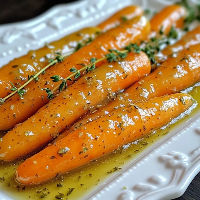 - 1 pound baby carrots, peeled Using baby carrots makes this dish quick and easy. Their sweet flavor shines through when cooked. You can also slice larger carrots into smaller pieces if you prefer. - 2 tablespoons maple syrup - 1 tablespoon Dijon mustard - 2 tablespoons unsalted butter - 1 tablespoon olive oil - Salt and black pepper to taste - 1 tablespoon fresh thyme leaves (or 1 teaspoon dried thyme) Maple syrup adds sweetness and depth. Dijon mustard brings a tangy kick. Butter and olive oil create the perfect base for the glaze. Seasoning with salt and pepper enhances the flavors. The thyme adds a lovely herbal note. - 1 tablespoon lemon juice (optional) Squeezing in lemon juice gives a fresh zing to the dish. You can skip it if you want. However, I find it brightens the flavors nicely. {{ingredient_image_1}} Start by washing the baby carrots. Peel them to make them smooth. Then, bring salted water to a boil in a medium pot. Once the water is boiling, add the carrots. Cook them for about 4 to 5 minutes. You want them tender but still crisp. After cooking, drain the carrots and set them aside. This step keeps the carrots fresh and bright. Next, take a large skillet and heat it over medium heat. Add the unsalted butter and olive oil together. Stir them as the butter melts. Once the butter is fully melted, mix in the maple syrup and Dijon mustard. Stir until you have a smooth glaze. This blend gives a sweet and tangy flavor, making the dish special. Now, add the drained baby carrots to the skillet. Toss them gently to coat with the glaze. Season with salt, black pepper, and fresh thyme leaves. Cook for another 3 to 5 minutes. Stir often to ensure even coating. If you like a little zing, add lemon juice just before serving. This step brightens the dish. When done, serve the carrots warm for a tasty side. To cook carrots well, choose baby carrots for quick prep. They cook evenly and look nice. Always peel them for a smooth texture. Boil them in salted water for the best taste. Aim to cook them until they are tender but still crisp. This usually takes about 4-5 minutes. Drain the carrots right after cooking to stop the heat. This way, they stay bright and fresh. Getting the glaze just right is easy. Start by melting butter and olive oil together. This mix adds a rich taste. Add maple syrup and Dijon mustard next. Stir them until they blend well. Toss the drained carrots in this glaze. Make sure they are coated evenly. Season with salt, black pepper, and thyme. Cook for a few more minutes. This lets the flavors deepen and stick to the carrots. When serving, arrange the glazed carrots on a nice platter. Garnish with fresh thyme or parsley for extra color. You can also add a squeeze of lemon juice before serving. This gives a bright, tangy taste that contrasts well with the sweet glaze. Pair the carrots with roasted meats or grains for a full meal. They also make a great side for holiday dinners. Pro Tips Use Fresh Carrots: While baby carrots are convenient, using fresh, whole carrots can enhance the flavor and texture of your dish. Cut them into uniform sizes for even cooking. Adjust Sweetness: Depending on your taste preferences, feel free to adjust the amount of maple syrup. You can also substitute honey for a different sweetness profile. Herb Variations: Experiment with different herbs like rosemary or dill instead of thyme for a unique twist on the flavor. Fresh herbs will give the dish a vibrant taste. Serve Immediately: For the best texture and flavor, serve the glazed carrots right after cooking. If they sit too long, they may become soggy. {{image_2}} You can add fresh herbs to enhance the flavor. I love using thyme. It mixes well with the sweet glaze. You can also try rosemary or parsley. Just chop them up and toss them in while cooking. Fresh herbs add a nice touch and a pop of color. If you want to change up the sweetness, try honey or agave syrup. Both work well with the Dijon mustard. You can also use brown sugar for a deeper flavor. Just keep the same amount when you swap sweeteners. This keeps the glaze thick and tasty. Maple Dijon glaze is great on more than just carrots! You can add parsnips or sweet potatoes for variety. Broccoli and Brussels sprouts also taste amazing with this glaze. Just cut them into similar sizes as the carrots. This way, they all cook evenly and soak up the sweet flavor. To keep leftover Maple Dijon glazed carrots fresh, let them cool first. Place them in an airtight container. Store them in the fridge for up to three days. Make sure they are covered well to prevent them from drying out. If you leave them uncovered, they may lose their glaze and flavor. When you're ready to enjoy your carrots again, reheat them gently. You can use a skillet for this. Heat a bit of olive oil over medium heat. Add the carrots and stir them often until they are warm. This method helps to keep the glaze intact. If you prefer the microwave, place them in a bowl, cover it, and heat in short bursts. Stir in between to get even heating. If you want to save your glazed carrots for later, freezing is a great option. First, cool the carrots completely before freezing. Place them in freezer-safe bags, removing as much air as you can. Label the bags with the date to keep track. You can freeze them for up to three months. When you are ready to eat them, thaw in the fridge overnight and then reheat as mentioned above. The best carrots for this recipe are baby carrots. They are sweet and tender. You can also use regular carrots. Just cut them into small pieces. Look for bright orange carrots. They should feel firm and fresh. Avoid any that feel soft or look dull. Freshness matters for flavor. Yes, you can make these carrots ahead of time. Cook them and let them cool. Store in the fridge for up to three days. When you are ready to serve, reheat them in a skillet. Add a bit of water to help steam them back to life. This keeps them moist and tasty. To make Maple Dijon Glazed Carrots vegan, swap out the butter. Use vegan butter or coconut oil instead. This change keeps the glaze rich and creamy. The rest of the ingredients, like maple syrup and Dijon mustard, are naturally vegan. Enjoy this dish without any animal products while keeping it flavorful. Maple Dijon glazed carrots bring great flavor with fresh ingredients, simple steps, and helpful tips. You can add your twist with optional flavors or other veggies. Storage info ensures you can enjoy leftovers, and FAQs answer common questions. Use this guide to make a tasty dish that shines on your table. You’ll impress family and friends with every bite. Enjoy each step and make this recipe your own!