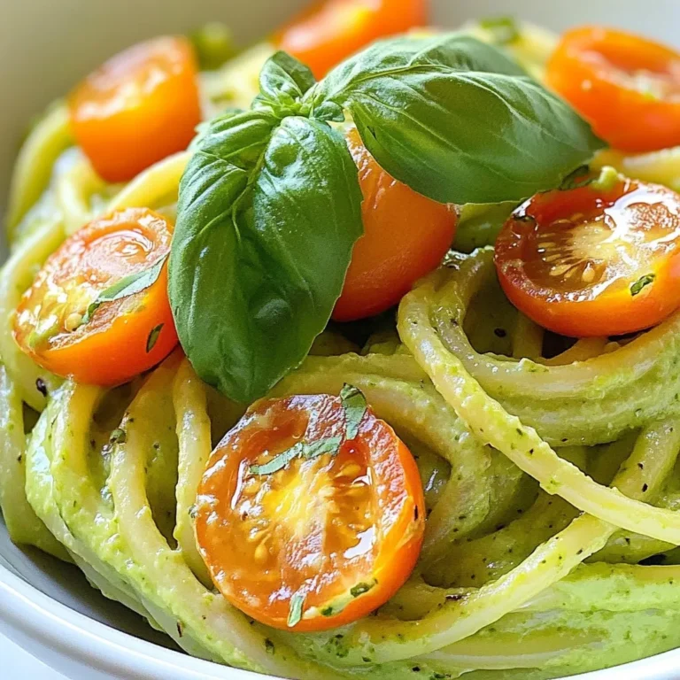 - 2 ripe avocados - 200g pasta (spaghetti or fettuccine) - 1 clove garlic, minced - 2 tablespoons lemon juice - 1/4 cup fresh basil leaves - 1/4 cup grated Parmesan cheese (optional) - 2 tablespoons olive oil - Salt and pepper to taste - Cherry tomatoes, halved (for garnish) To make creamy avocado pasta, gather these fresh ingredients. The ripe avocados give it a rich flavor. The garlic adds a nice kick. Fresh basil brings a pop of color and taste. You can add Parmesan cheese for a savory touch. Olive oil enhances the creaminess. Don't forget to use salt and pepper to taste. Finally, the cherry tomatoes add freshness when serving. When picking avocados, look for ones that feel soft but not mushy. Choose pasta like spaghetti or fettuccine based on your preference. This dish is quick, easy, and tasty. Plus, it’s a great way to enjoy healthy fats. You can get creative by mixing in your favorite flavors. {{ingredient_image_1}} 1. Start by boiling a large pot of salted water. 2. Add 200g of pasta, like spaghetti or fettuccine. 3. Cook the pasta according to the package directions. 4. Before draining, save 1/2 cup of the pasta water. 1. While the pasta cooks, take 2 ripe avocados. 2. Cut them in half, remove the pit, and scoop the flesh into a food processor. 3. Add 1 minced clove of garlic, 2 tablespoons of lemon juice, and 1/4 cup of fresh basil leaves. 4. If you like cheese, add 1/4 cup of grated Parmesan. 5. Pour in 2 tablespoons of olive oil. 6. Blend until the mixture is smooth and creamy. 7. If the sauce is thick, mix in a bit of the reserved pasta water. 1. Once the pasta is cooked and drained, put it back in the pot over low heat. 2. Pour the avocado sauce over the pasta. 3. Toss gently to coat all the pasta well. 4. Add salt and pepper to taste. 5. If you want it creamier, stir in more reserved pasta water. 6. Serve hot, garnished with halved cherry tomatoes and extra basil. To get that smooth and creamy texture, the key is pasta water. Always reserve about 1/2 cup of the water after cooking your pasta. This water has starch, which helps the sauce cling to the pasta. If your avocado sauce is too thick, add a bit of this starchy water. Blend the sauce until it’s silky smooth. If you use a food processor, make sure to scrape down the sides often. This way, you get an even creaminess throughout. Want to make your dish pop? Try adding herbs like parsley or dill. They give a fresh taste. You can also add chili flakes for a bit of heat. If you want cheese but need a change, go for feta or nutritional yeast for a vegan option. These will add a nice bit of saltiness and depth to your pasta. Preparation is key for a great meal. You can cut your avocados and herbs in advance. Just keep them in airtight containers. This way, they stay fresh. When you’re ready to enjoy your pasta, just blend the sauce and heat your pasta. To keep the creaminess, reheat it on low heat. Add a little reserved pasta water if it seems dry. This keeps your dish just as good as when you first made it. Pro Tips Choose Ripe Avocados: For the creamiest sauce, ensure your avocados are perfectly ripe. They should yield slightly to gentle pressure when squeezed. Customize the Pasta Type: While spaghetti and fettuccine work well, feel free to experiment with your favorite pasta shapes to add a personal touch. Add Protein: To make this dish more filling, consider adding grilled chicken, shrimp, or chickpeas for a protein boost. Fresh Herbs Matter: Using fresh basil makes a significant difference in flavor. Consider adding other herbs like parsley or cilantro for a unique twist. {{image_2}} You can make this dish even better by adding protein. - Grilled chicken or shrimp: Cook them on the grill for a nice touch. Slice them thinly and mix in with the pasta. - Plant-based protein options: Try chickpeas or tofu for a vegan option. They add texture and nutrients. If you have diet needs, you have options. - Gluten-free pasta options: Use rice or quinoa pasta. They cook well and taste great. - Vegan substitutes for cheese: Nutritional yeast works well in place of cheese. It gives a cheesy flavor without dairy. You can change this dish with seasonal ingredients. - Adding sautéed vegetables: Bell peppers, spinach, or zucchini can add nice colors and flavors. Just sauté them lightly before mixing. - Using seasonal herbs for different flavors: Try thyme or cilantro for a fresh twist. They can change the taste and make it fun. To store leftover creamy avocado pasta, place it in an airtight container. Make sure it is sealed tightly to keep air out. This helps prevent browning and keeps the pasta fresh. I recommend using glass containers or BPA-free plastic ones. They are safe and keep food well. The best way to reheat creamy avocado pasta is on the stove. Warm it over low heat, stirring gently. You can add a splash of olive oil or a bit of water to keep it creamy. Avoid microwaving, as it can make the pasta dry and change the texture. You can freeze creamy avocado pasta, but it may change in texture. If you want to freeze it, store it in a freezer-safe container. Leave some space for expansion. Thaw it overnight in the fridge when you’re ready to eat. Reheat slowly on the stove for the best results. Creamy avocado pasta stays fresh for about 2 days in the fridge. Store it in an airtight container. The sauce may darken due to oxidation, but it is still safe to eat. If you notice any strange smells or textures, it’s best to toss it. Yes, you can use any pasta you like. Spaghetti or fettuccine works great, but you can try penne, farfalle, or even gluten-free pasta. Just follow the cooking times on the package for best results. Yes, this dish can easily fit a vegan diet. Skip the Parmesan cheese, and use a vegan alternative or nutritional yeast for a cheesy flavor. The rest of the ingredients are naturally vegan-friendly. Absolutely! To add some heat, try adding red pepper flakes or diced jalapeños. You can also toss in some hot sauce while mixing the avocado sauce. Adjust the heat to your taste. Creamy avocado pasta pairs well with a fresh salad or grilled vegetables. You can also serve it with garlic bread or a light soup. These sides complement the pasta’s rich flavor without overpowering it. This blog post covered how to make creamy avocado pasta. We discussed the key ingredients, cooking steps, and useful tips. You learned how to achieve that perfect creamy texture and even found ways to make it your own. Remember, you can vary proteins and keep it vegan. Store leftovers properly or try freezing for later meals. Enjoy creating this flavorful dish that is easy and satisfying. Making it your own allows for fun in the kitchen!