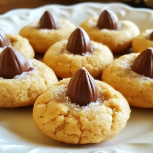 To make these delicious Peanut Butter Blossom Cookies, gather the following items: - 1 cup creamy peanut butter - 1 cup granulated sugar - 1 cup brown sugar, packed - 1 large egg - 1 teaspoon vanilla extract - 1 teaspoon baking soda - ½ teaspoon salt - 2 cups all-purpose flour - 24 chocolate kisses, unwrapped - Additional granulated sugar for rolling You can swap some ingredients if needed. Here are my top suggestions: - Use natural peanut butter for a richer taste. - Coconut sugar can replace granulated sugar for a lower glycemic index. - If you need to go egg-free, use a flax egg (1 tablespoon ground flaxseed mixed with 2.5 tablespoons water). - For gluten-free options, try a 1:1 gluten-free flour blend. Quality matters in baking. Here are my tips: - Choose creamy peanut butter with no added sugar or oils for the best flavor. - Use fresh eggs for a nice rise in your cookies. - Pick light brown sugar for a deeper flavor than granulated sugar. - Check your baking soda's freshness; it should bubble when mixed with vinegar. - Freshly milled flour gives the best texture and taste. These choices will help you create cookies that everyone loves! {{ingredient_image_1}} First, set your oven to 350°F (175°C). This heat makes the cookies bake just right. Next, take a baking sheet and line it with parchment paper. This helps the cookies not stick and makes cleanup easy. In a large bowl, add 1 cup of creamy peanut butter, 1 cup of granulated sugar, and 1 cup of brown sugar. Mix these until they blend into a smooth and creamy mix. Then, crack in 1 large egg and pour in 1 teaspoon of vanilla extract. Stir well until everything is combined. In another bowl, whisk together 1 teaspoon of baking soda, ½ teaspoon of salt, and 2 cups of all-purpose flour. Slowly add this dry mix to your peanut butter blend. Keep stirring until a dough forms. It should feel soft but not sticky. Now, take tablespoons of dough and roll them into small balls using your hands. Roll each ball in granulated sugar for a sweet touch. Place the balls on the prepared baking sheet, leaving about 2 inches between each one. Bake these cookies for 10-12 minutes. Look for a light golden edge. As soon as they come out, press a chocolate kiss into the center of each cookie. Pop them back in the oven for 1-2 minutes. This step melts the chocolate just enough. Let the cookies cool on the baking sheet for a few minutes before moving them to a wire rack to cool completely. To bake great peanut butter cookies, follow these simple steps. First, use room temperature ingredients. This helps the dough mix well. Make sure you preheat your oven. A hot oven gives the cookies a nice rise. Use a timer and check the cookies at 10 minutes. The edges should be slightly golden. If you want them softer, take them out a bit earlier. Sometimes, things can go wrong. If your cookies spread too much, it may be too warm. Chill the dough for 30 minutes before baking. If your cookies are too dry, you might have added too much flour. Use a kitchen scale for accuracy. If they stick to the pan, make sure to use parchment paper. This helps with easy removal. These cookies shine when served warm. Place them on a nice plate for guests. You can add extra chocolate kisses on the side. This way, people can grab more if they want. Try pairing them with a glass of cold milk. The flavors blend perfectly! For a fun twist, serve them with a scoop of vanilla ice cream. Pro Tips Chill the Dough: For a firmer dough that’s easier to roll, chill it in the refrigerator for about 30 minutes before shaping into balls. Use Fresh Ingredients: Ensure your baking soda is fresh for the best rise and texture in your cookies. Perfectly Melted Kisses: Press the chocolate kisses into the cookies right after they come out of the oven for a perfectly melted look. Storage Tips: Store cookies in an airtight container to keep them soft and fresh for up to a week. {{image_2}} You can change up the flavor of your Peanut Butter Blossom Cookies. Here are some fun ideas: - Chopped Nuts: Add ½ cup of chopped peanuts or walnuts for a crunchy twist. - Chocolate Chips: Mix in 1 cup of chocolate chips for extra chocolatey goodness. - Oatmeal: Substitute ½ cup of flour with rolled oats for a chewy texture. - Spices: A pinch of cinnamon or nutmeg can add warmth and depth. These small changes can make a big impact on taste. You can make these cookies fit many diets. Here are a few tips: - Gluten-Free: Use a gluten-free flour blend instead of all-purpose flour. - Vegan: Replace the egg with ¼ cup of unsweetened applesauce or a flax egg. - Nut-Free: Try sunflower seed butter in place of peanut butter for a nut-free option. These swaps let everyone enjoy your cookies. Make your Peanut Butter Blossom Cookies special for holidays. Here are some ideas: - Christmas: Use red and green sprinkles on top of the cookies. - Valentine’s Day: Swap chocolate kisses for heart-shaped candies. - Halloween: Add orange and black sprinkles or use pumpkin spice flavor. These twists can make your cookies fit any celebration! To keep your Peanut Butter Blossom Cookies fresh, use an airtight container. Place a piece of bread inside. The bread helps keep the cookies moist. You can stack the cookies, but separate layers with parchment paper. This keeps them from sticking. These cookies last about five days at room temperature. If you want to keep them longer, freeze them. Wrap each cookie in plastic wrap, then place them in a freezer bag. They can stay in the freezer for up to three months. When you're ready to enjoy, simply thaw at room temperature. To enjoy the cookies warm, preheat your oven to 350°F (175°C). Place the cookies on a baking sheet. Heat them for about five minutes. This brings back their soft texture. If you want melty chocolate kicks, add a kiss on top before reheating. Enjoy the warm, gooey goodness! Peanut Butter Blossom Cookies stand out for their rich, nutty flavor. The creamy peanut butter gives each cookie a soft, chewy texture. Plus, the chocolate kiss on top adds a sweet surprise. This balance of flavors and textures makes them a family favorite. Yes, you can make the dough ahead of time. Simply prepare the dough and roll it into balls. Place the balls on a baking sheet and freeze them until firm. After that, transfer the dough balls to a bag. When ready to bake, just add a few minutes to the baking time. To make your cookies softer, try these tips: - Use more brown sugar. It helps keep the cookies moist. - Avoid overbaking. Take them out when they are golden at the edges. - Add an extra egg yolk. This can increase moisture. These small changes can create the perfect soft and chewy cookie! Now you have all you need to bake amazing Peanut Butter Blossom Cookies. We covered the key ingredients, instructions, tips, and fun variations. Remember to choose good ingredients and follow the steps carefully for the best results. With these methods, you can fix common problems and even adjust recipes for special diets. Enjoy your cookies fresh or store them for later. Happy baking, and may your cookie creations be as delightful as they are tasty!