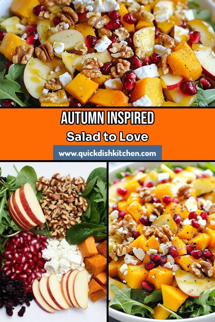 Fall is here, and it's time to enjoy this delicious fall harvest salad! This autumn salad recipe features roasted butternut squash, mixed greens salad with apple, and crunchy walnuts, making it a healthy seasonal salad perfect for any gathering. Combine vibrant ingredients like pomegranate seeds and feta for a nutritious twist. Save this recipe for your next meal and delight your taste buds! #FallHarvestSalad #AutumnSaladRecipe #HealthySeasonalSalad #MixedGreensSalad