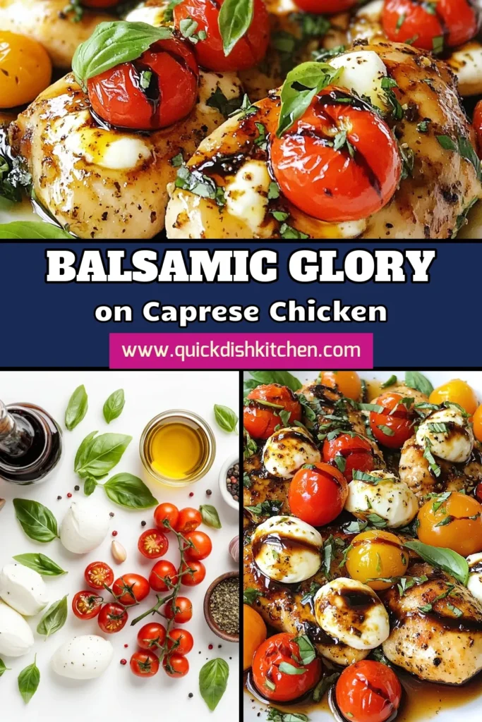 Discover the mouthwatering Balsamic Glazed Caprese Chicken, an easy chicken dinner that's both delicious and healthy. This Caprese chicken recipe features tender baked chicken with mozzarella, topped with cherry tomatoes and fresh basil, all drizzled in a savory balsamic glaze. Perfect for a weeknight meal, this dish will impress your family and friends. Try it today and elevate your dinner game! #BalsamicGlazedChicken #CapreseChickenRecipe #HealthyChickenRecipes #EasyChickenDinner