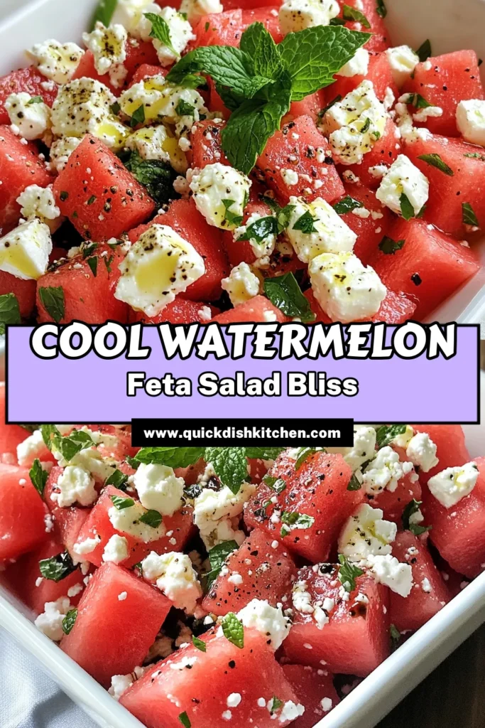 Discover the ultimate summer dish with this refreshing watermelon feta salad! Our mint watermelon recipe combines juicy watermelon, creamy feta, and fragrant mint for a delightful flavor explosion. Perfect as a healthy summer salad, this feta mint salad is easy to whip up in just 15 minutes. Impress your guests or enjoy it as a light meal. Try this healthy summer recipe today! Save the idea for your next gathering! #WatermelonFetaSalad #HealthySummerRecipes #MintWatermelonRecipe #FetaMintSalad