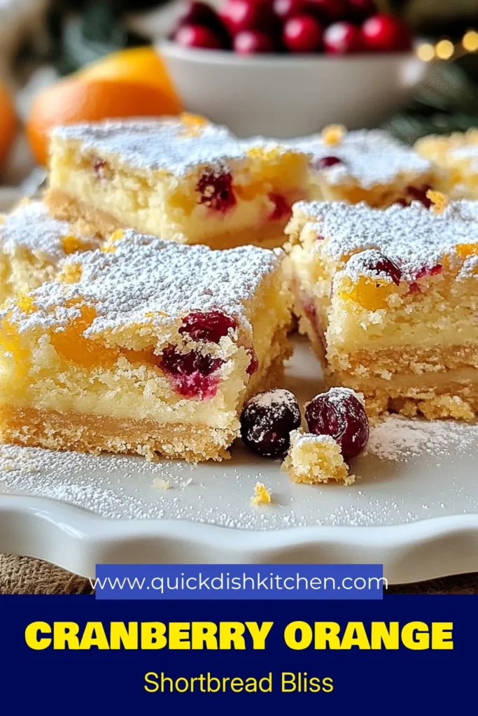 Looking for a delightful treat? Try these Cranberry Orange Shortbread Bars! This easy shortbread recipe combines tart cranberries with vibrant orange zest, creating the perfect orange cranberry dessert. Perfect for any festive occasion, these shortbread bars are sure to impress. Follow our simple shortbread bars recipe to whip up a batch today. Don't forget to save this delicious recipe for later! #CranberryOrangeShortbread #ShortbreadBarsRecipe #FestiveCookieBars #EasyShortbreadRecipe