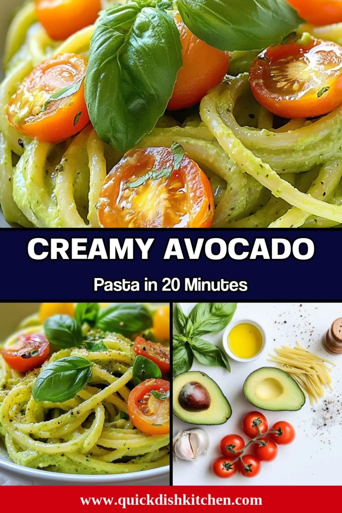 Indulge in a delightful and healthy meal with this creamy avocado pasta recipe! This easy avocado pasta combines ripe avocados, garlic, lemon juice, and fresh basil for a delicious vegan avocado sauce that's both creamy and nutritious. Perfect for a quick dinner, this dish is sure to impress. Save this creamy avocado pasta recipe for your next meal and enjoy a burst of flavor! #AvocadoPasta #HealthyPastaRecipes #VeganRecipes #EasyDinnerIdeas