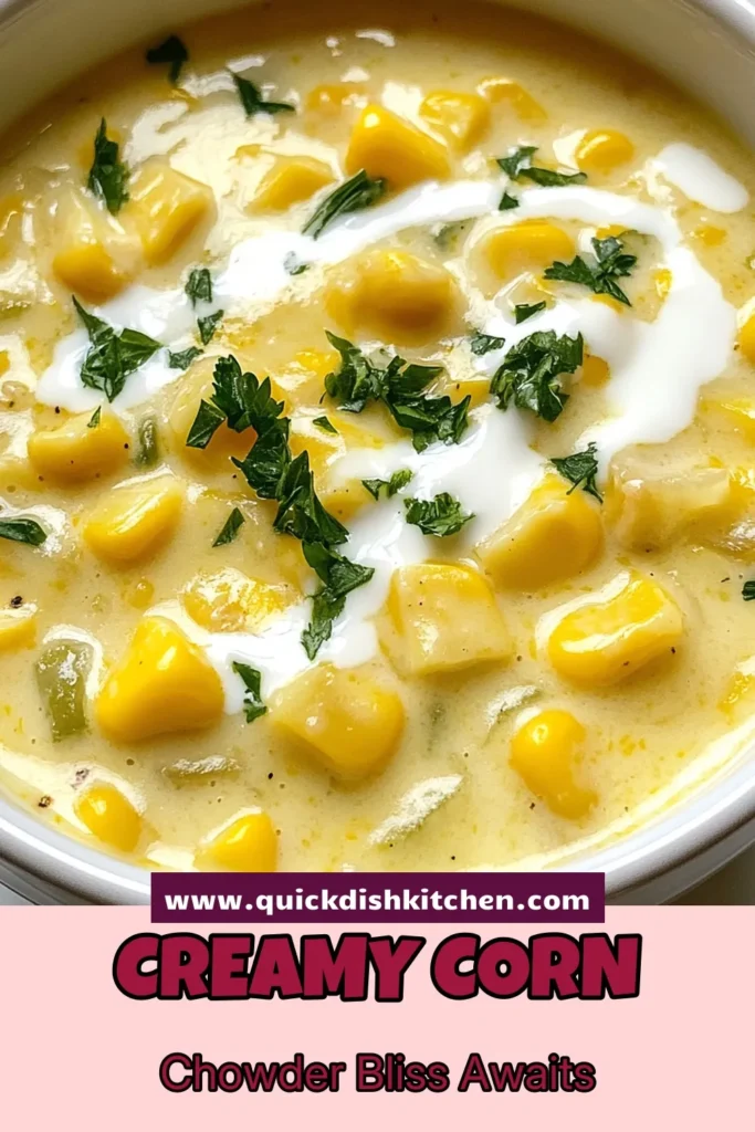 Try this delicious creamy corn chowder recipe for a comforting meal! This easy corn chowder is packed with fresh corn and diced potatoes, making it a hearty choice. Enjoy it with cream for a rich flavor or opt for a dairy-free corn chowder recipe by using coconut milk. Perfect for vegetarians and perfect for cozy nights! Save this recipe and treat yourself to a warm bowl of goodness. #CreamyCornChowder #EasyCornChowder #VegetarianCornChowder #DairyFreeChowder