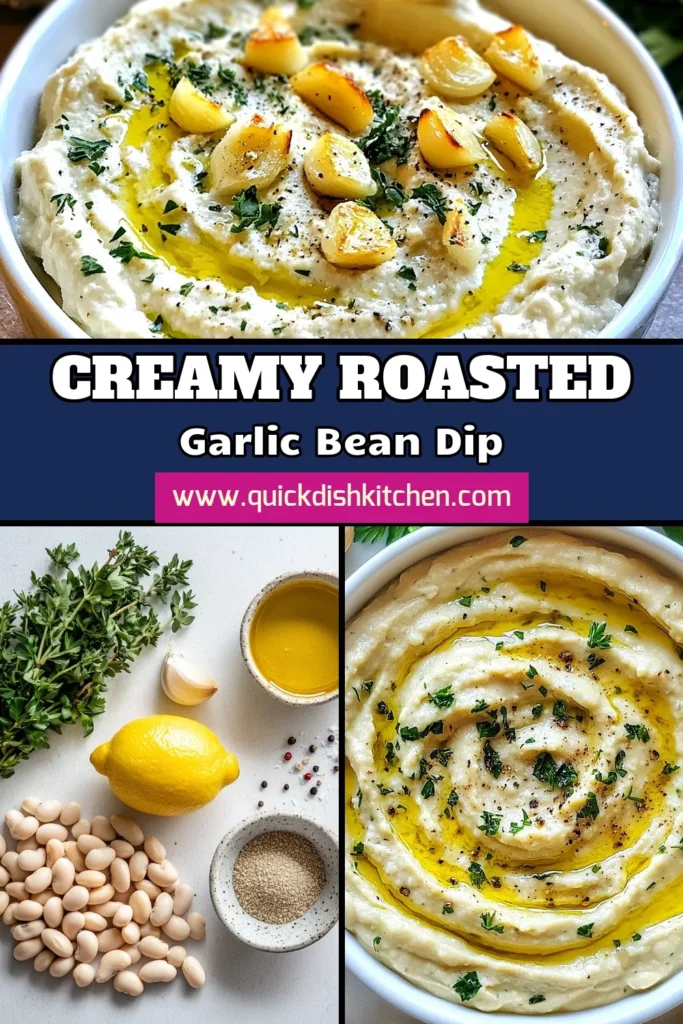 Indulge in this creamy Roasted Garlic White Bean Dip, the perfect healthy appetizer recipe for any gathering! Made with nutritious cannellini beans, this vegan garlic dip is not only delicious but also easy to whip up. Drizzle with olive oil and garnish with fresh herbs for extra flavor. Complete your snack table with this homemade bean dip that everyone will love! Save this recipe and try it today! #RoastedGarlicWhiteBeanDip #VeganGarlicDip #HealthyAppetizerRecipes #CannelliniBeanRecipes