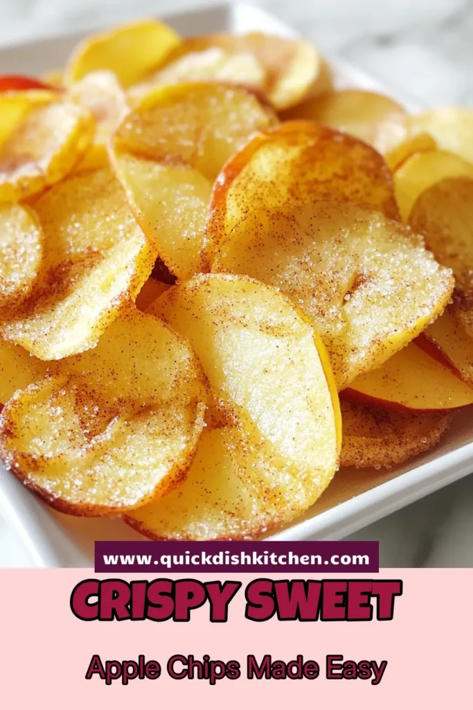 Indulge in a deliciously healthy apple snack with this crispy apple chips recipe! These cinnamon sugar apple snacks are the perfect guilt-free treat, combining the sweetness of baked apple chips with a hint of cinnamon. Homemade apple chips are easy to make and a great way to enjoy your favorite fruits. Get ready to satisfy your cravings with these delightful, crispy bites! Save this recipe now! #HealthySnacks #AppleChips #CinnamonSugar #BakedChips